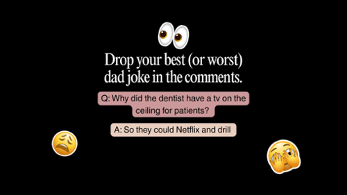 Funny dental dad joke graphic asking why dentists have ceiling TVs, punchline: Netflix and drill